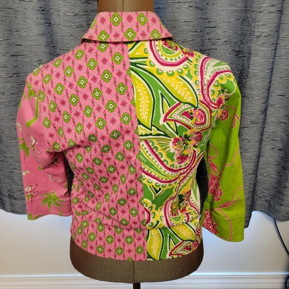 Womens Cropped Jacket Hot Pink Beaded Monkeys Tropical Vanity Collection Sz M - Picture 6 of 6
